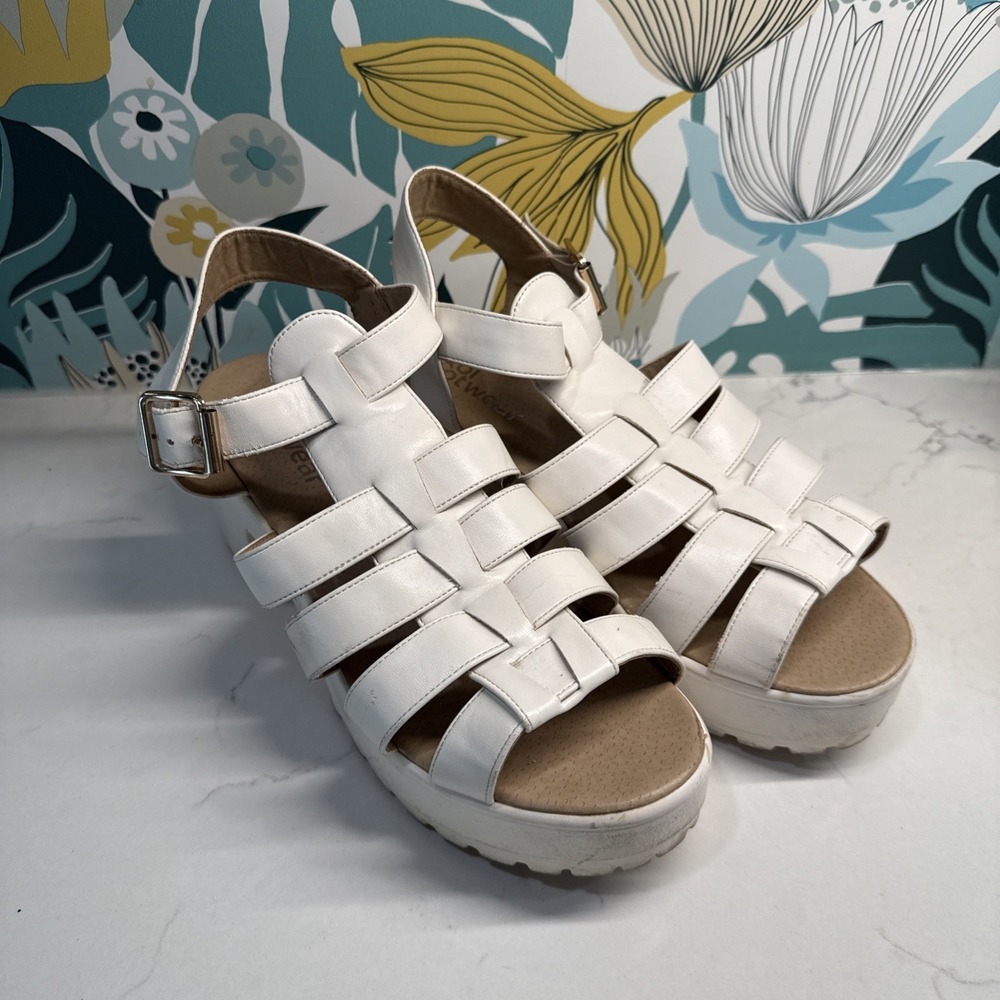 Koi Footwear White Strappy Chunky Heel Platform Sandal Size‎ 8